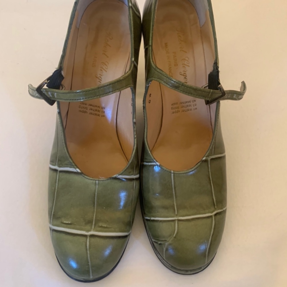 Original Robert Clergerie Mary Jane heels, Green with White.